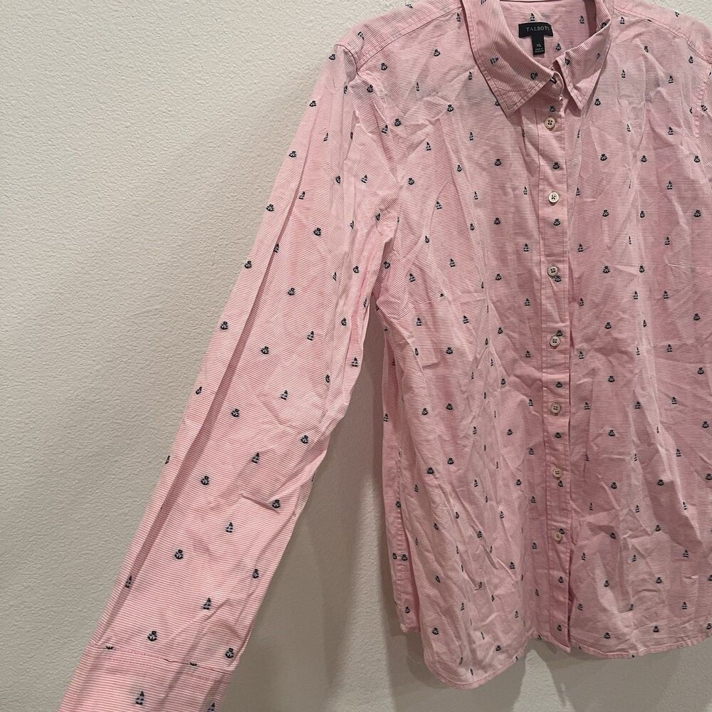 Talbots Preppy Nautical Novelty Anchor Sailboat Long Sleeve Button-Up Shirt XL - Picture 3 of 6